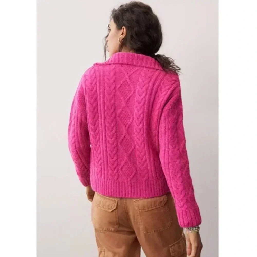Anthropologie Fuchsia Cable Knit Women's Sweater - Picture 2 of 7